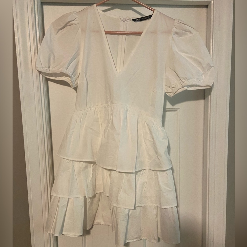 Zara White Ruffle Dress